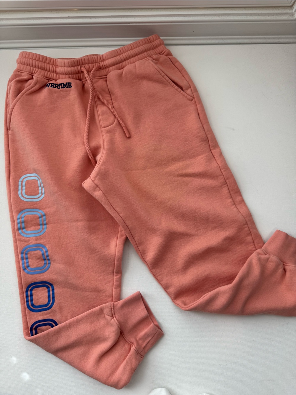 Overtime Gradient Logo Jogger Sweatpants Coral Pink Blue Cotton Blend Small